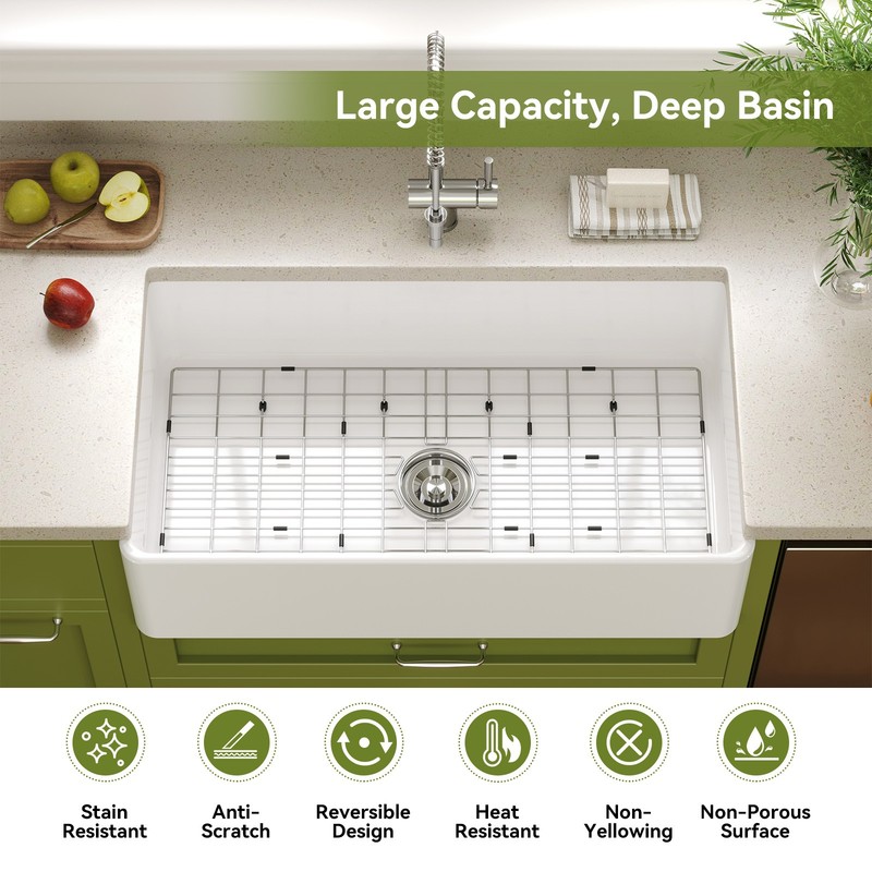 HOROW Undermount Kitchen Sink Single Bowl 36x20 Inch Fireclay Farmhouse Sink gallery