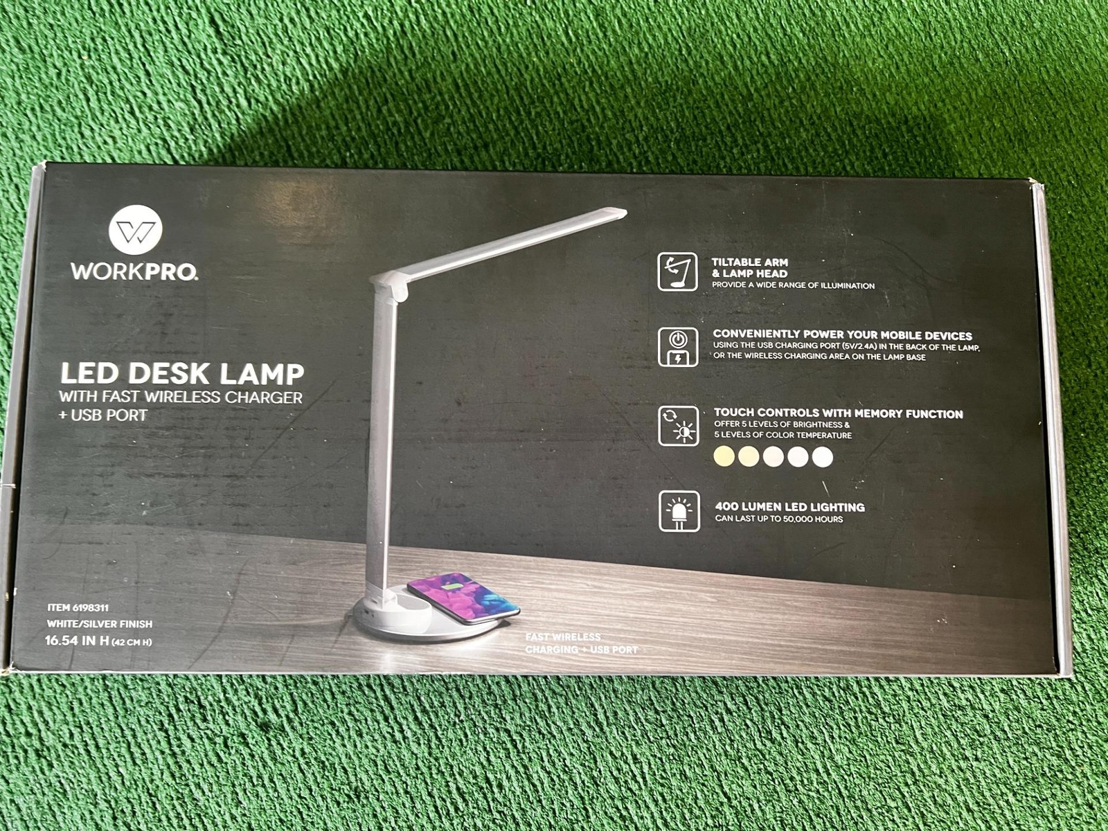 W2) WorkPro LED USB Desk Lamp with Wireless Charger 16.54 "H Silver/White Finish gallery