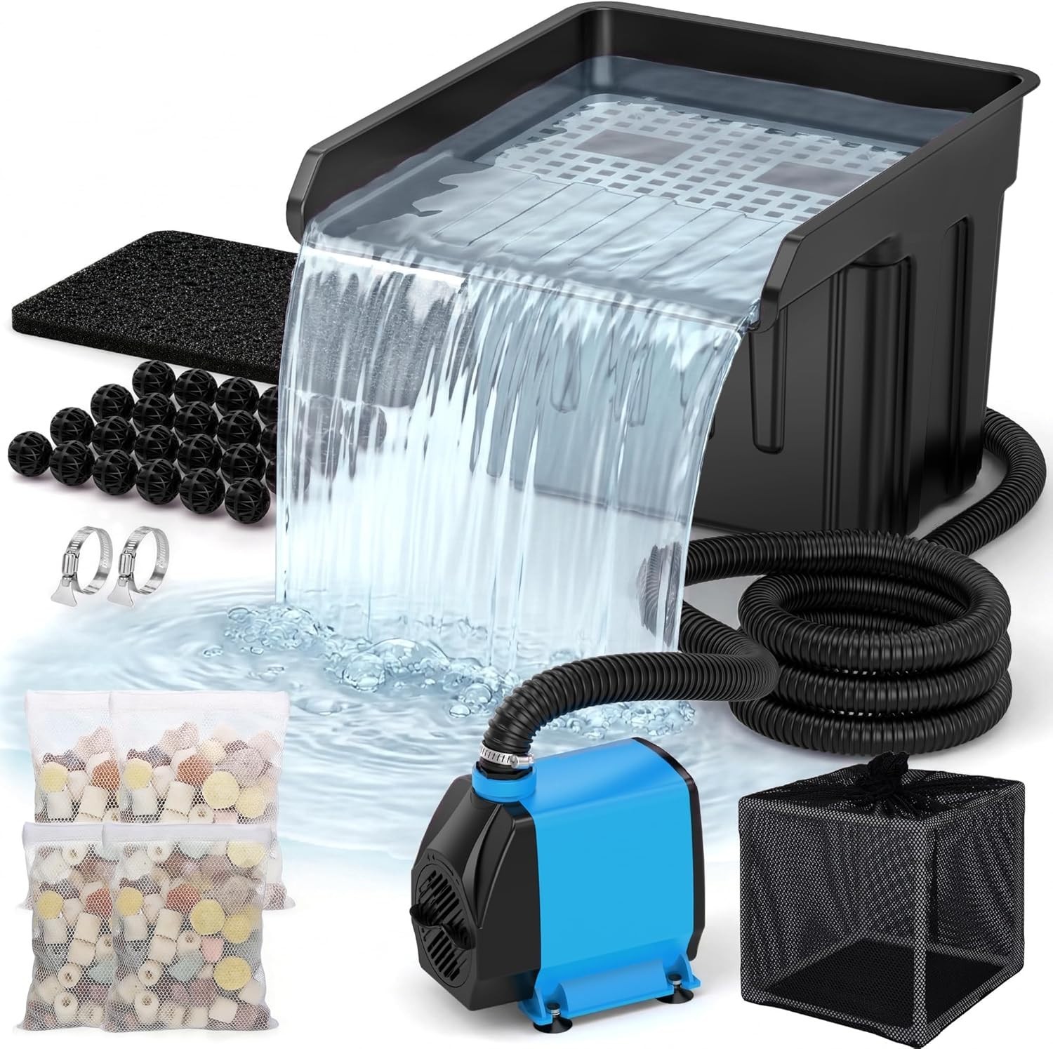 Pond Waterfall Spillway Kit, Pond Waterfall Filter with 980GPH Quiet Pond Pump & gallery