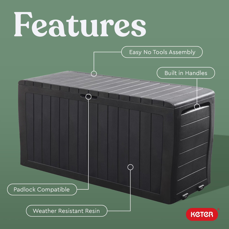 Keter Marvel Plus 71 Gallon Resin Deck Box Graphite Outdoor Patio Storage gallery