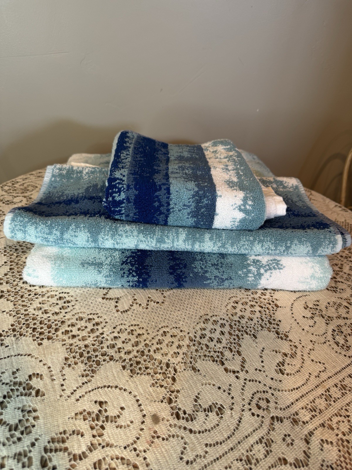 Common Thread 3 Piece Towel Set Abstract Ombre Blue Beige White gallery