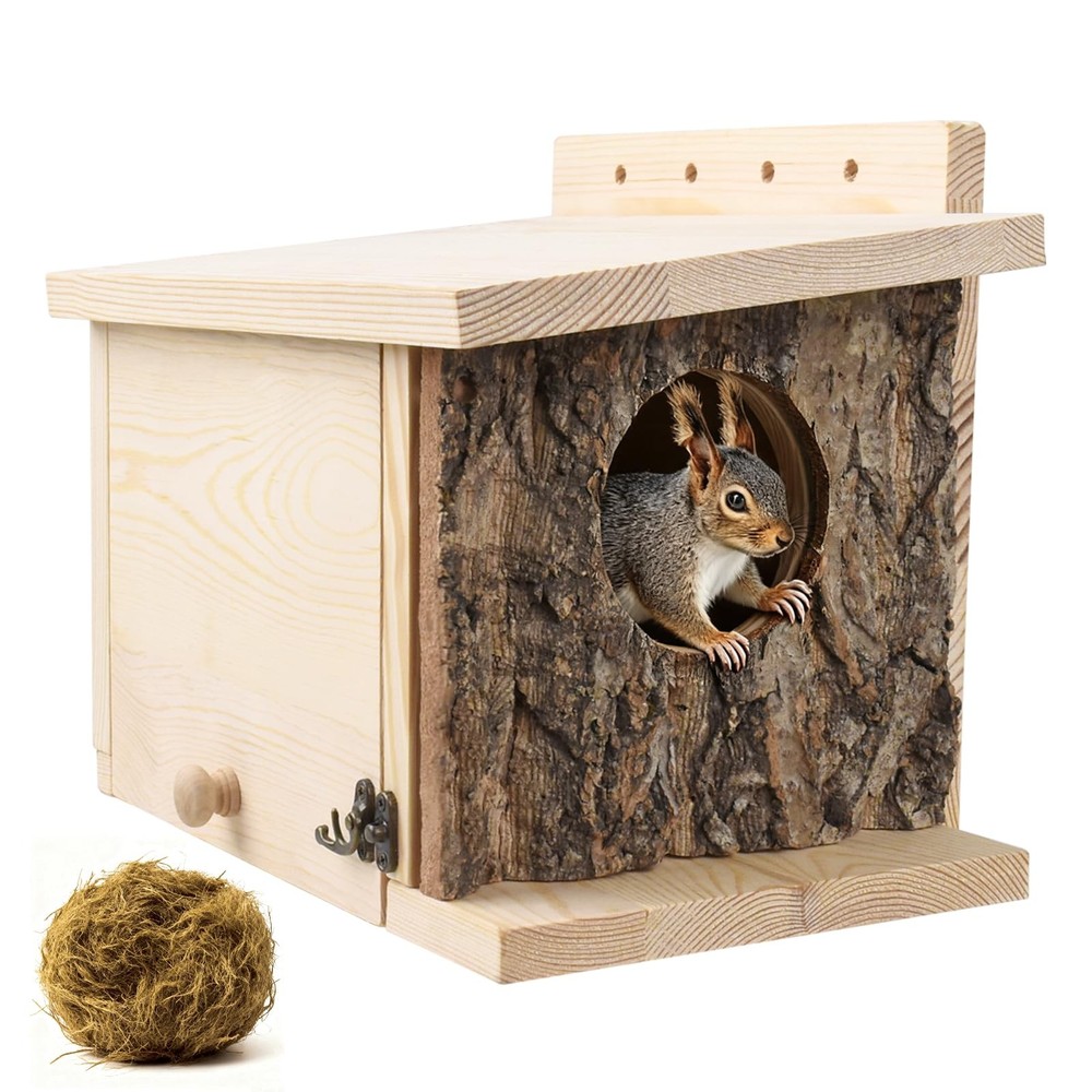 Wooden Squirrel Nesting Box House Outside Chipmunk Bird Small Animal Habitat