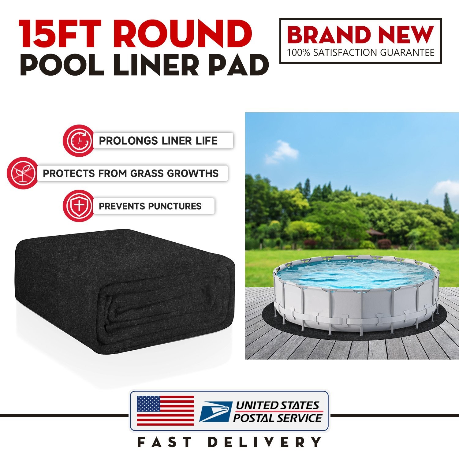 MODIGT 15ft Black Round Swimming Pool Floor Mat Anti Puncture Waterproof Pad gallery