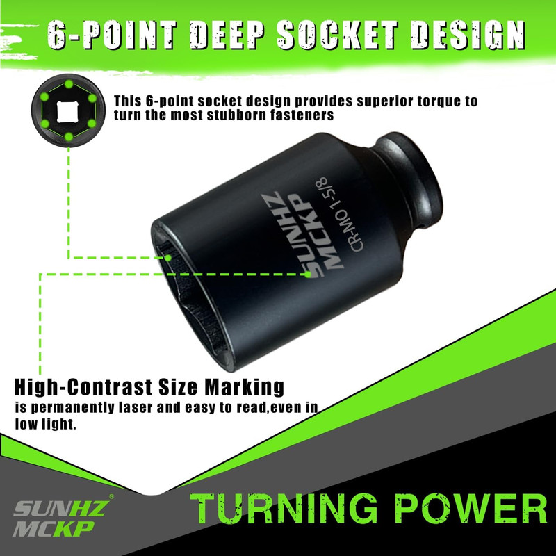SUNHZMCKP 1/2 Inch Drive Impact Socket, SAE 1-5/8 in Deep 6 Point Socket, CR-MO, gallery