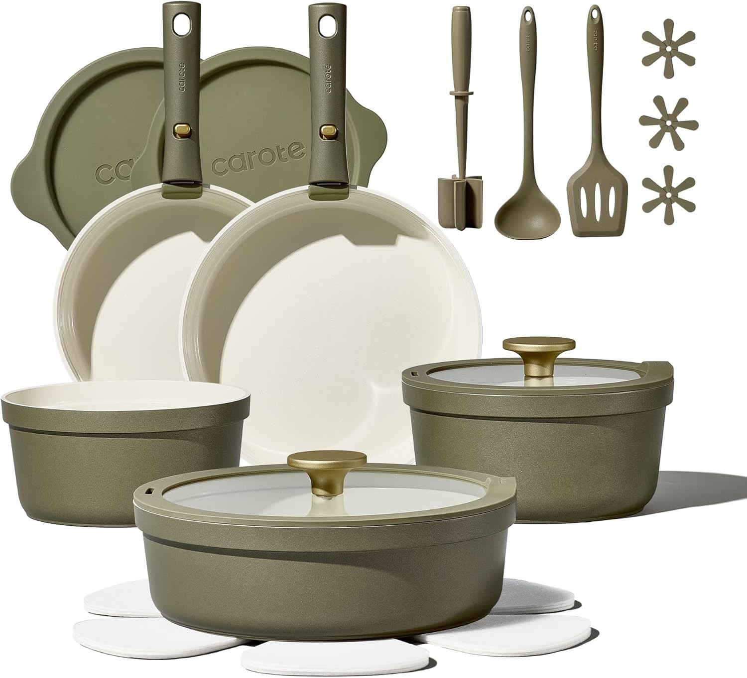Carote 21pcs Ceramic Cookware Set with Detachable Handles, Pots and Pans Set Non gallery