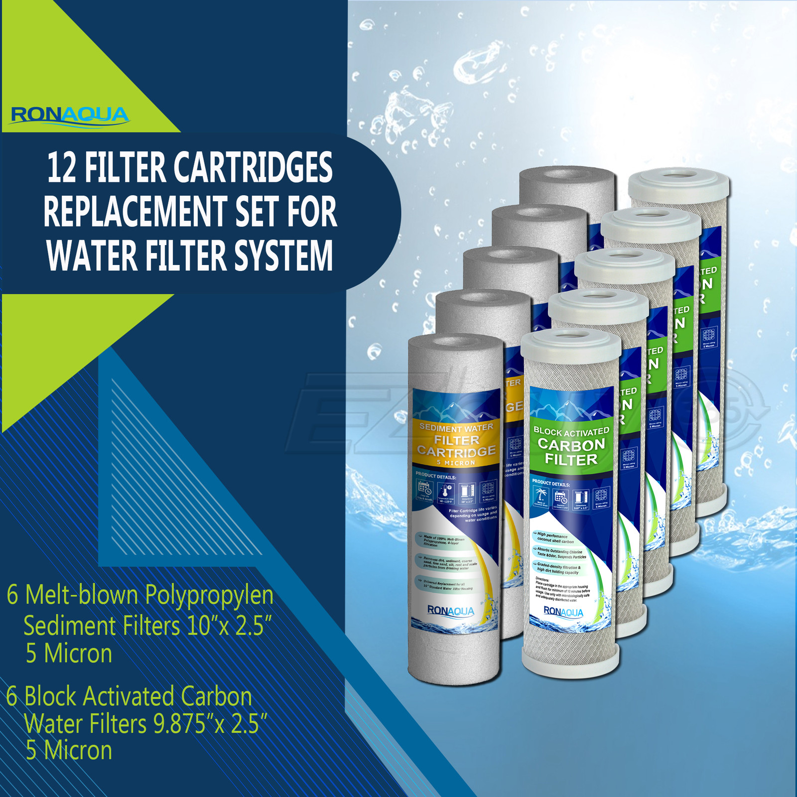 Reverse Osmosis Replacement Filters Set 2.5" x 9.87" Sediment & CTO Carbon Block gallery