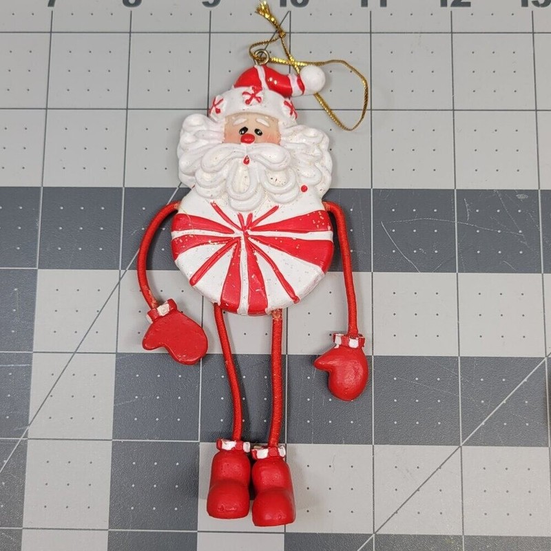 3 Christmas Tree Ornaments Peppermint Candy Swirl Santa Snowman Polymer Clay Vtg gallery