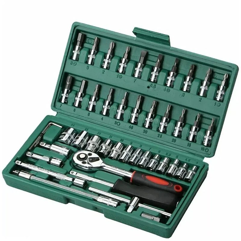 46 Pcs Socket Wrench Set 1/4" Drive Ratchet Metric Kit Garage Car Repair Tool US gallery