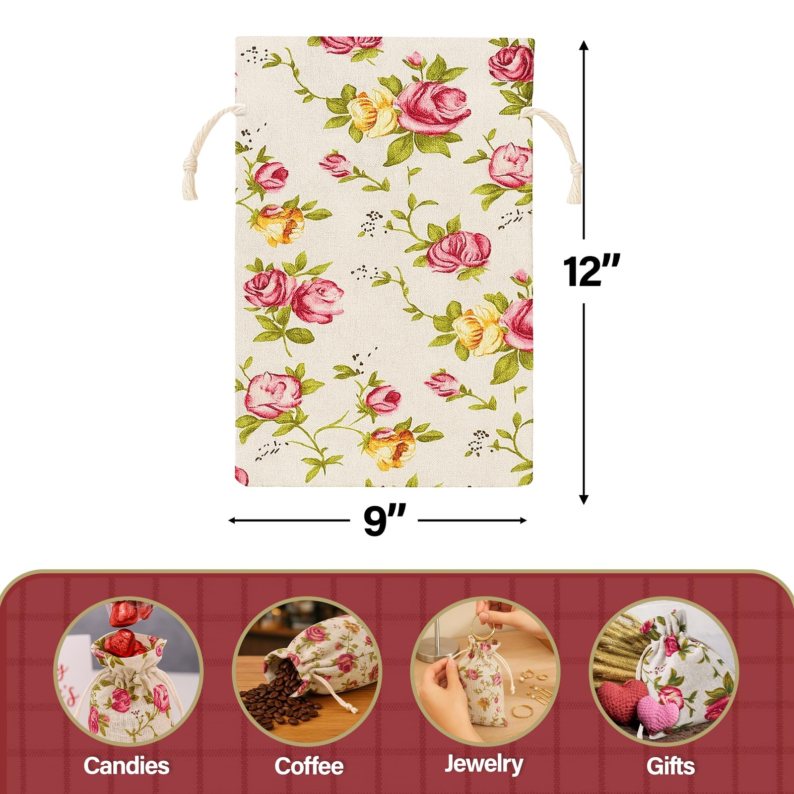 Mandala Crafts 9X12 Inch Rose Burlap Drawstring Gift Bags For Favors - 20 Large gallery