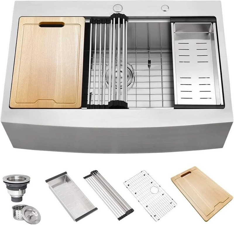 33" Multifunctional Workstation Overmount Kitchen Sink Faucet Combo gallery