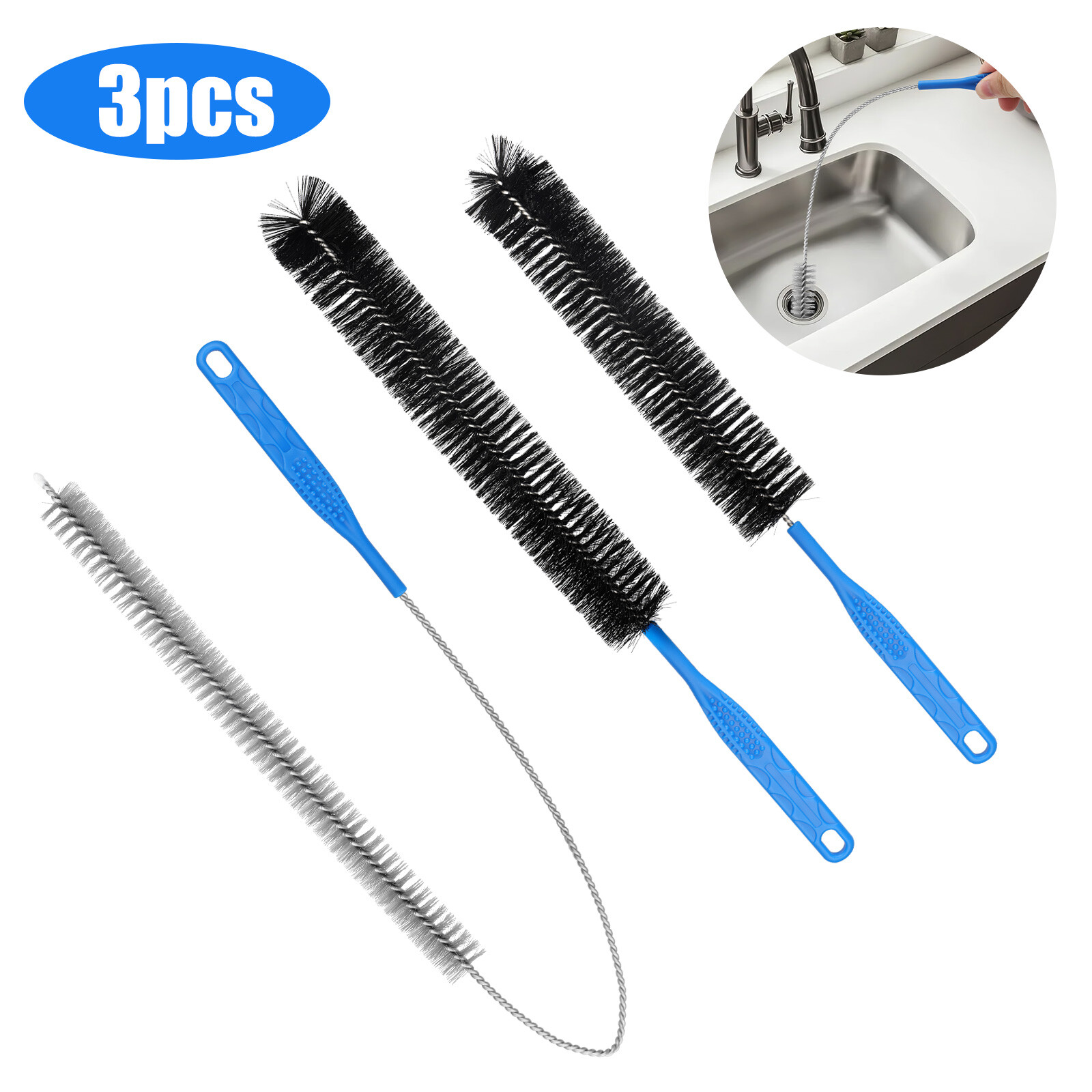 3 PCS Drain Pipe Cleaning Brush Set – Flexible Sink Bathtub Clog Remover Tools gallery