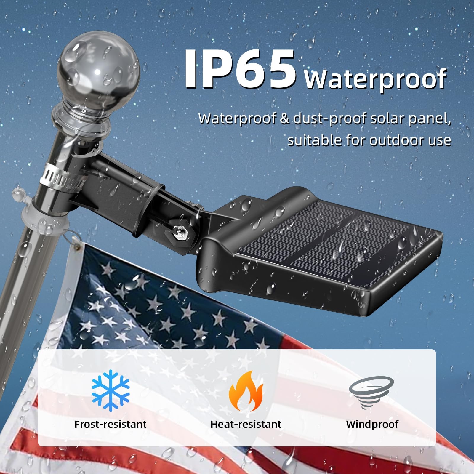 Flag Pole Light Solar Powered 3 Mode Metal Clamps Fits 5ft 6ft Wall-Mounted Flag gallery