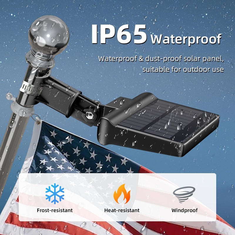 Flag Pole Light Solar Powered 3 Mode Metal Clamps Fits 5ft 6ft Wall-Mounted Flag gallery