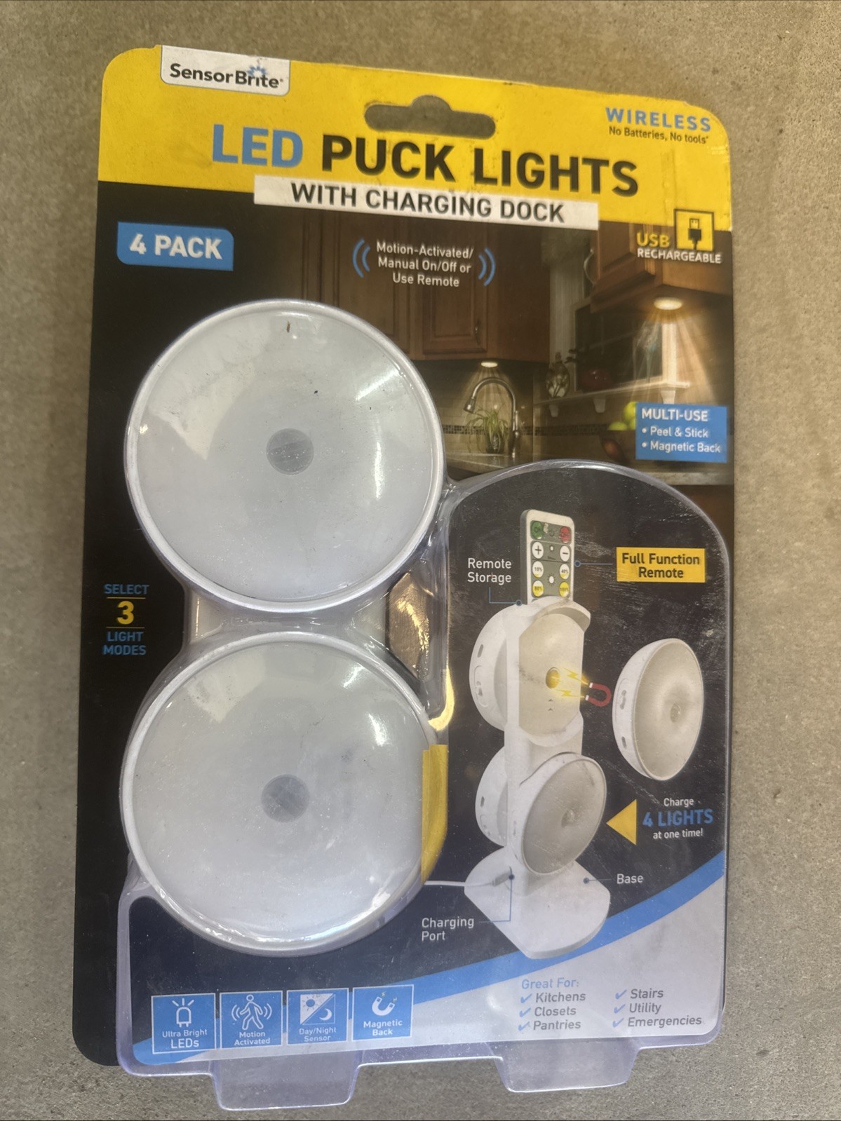 Sensor Brite LED Puck Lights (4 Pack) W/ Charging Dock Wireless Motion Activate gallery