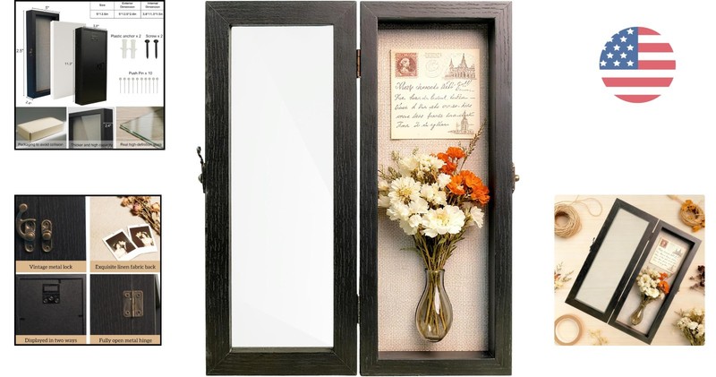 Versatile 5x12 Black Shadow Box with Linen Back - For Tickets, Flowers & More gallery