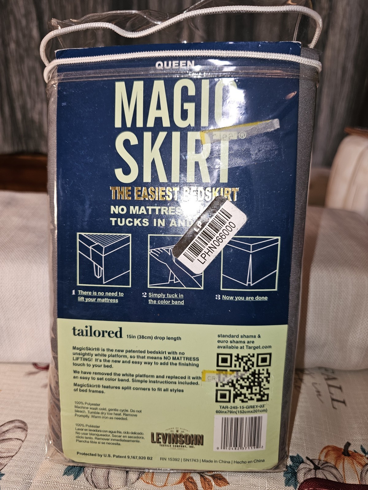 NEW MAGIC SKIRT Tailored 15" Drop Length Queen Size Gray Bed Skirt NO LIFTING gallery