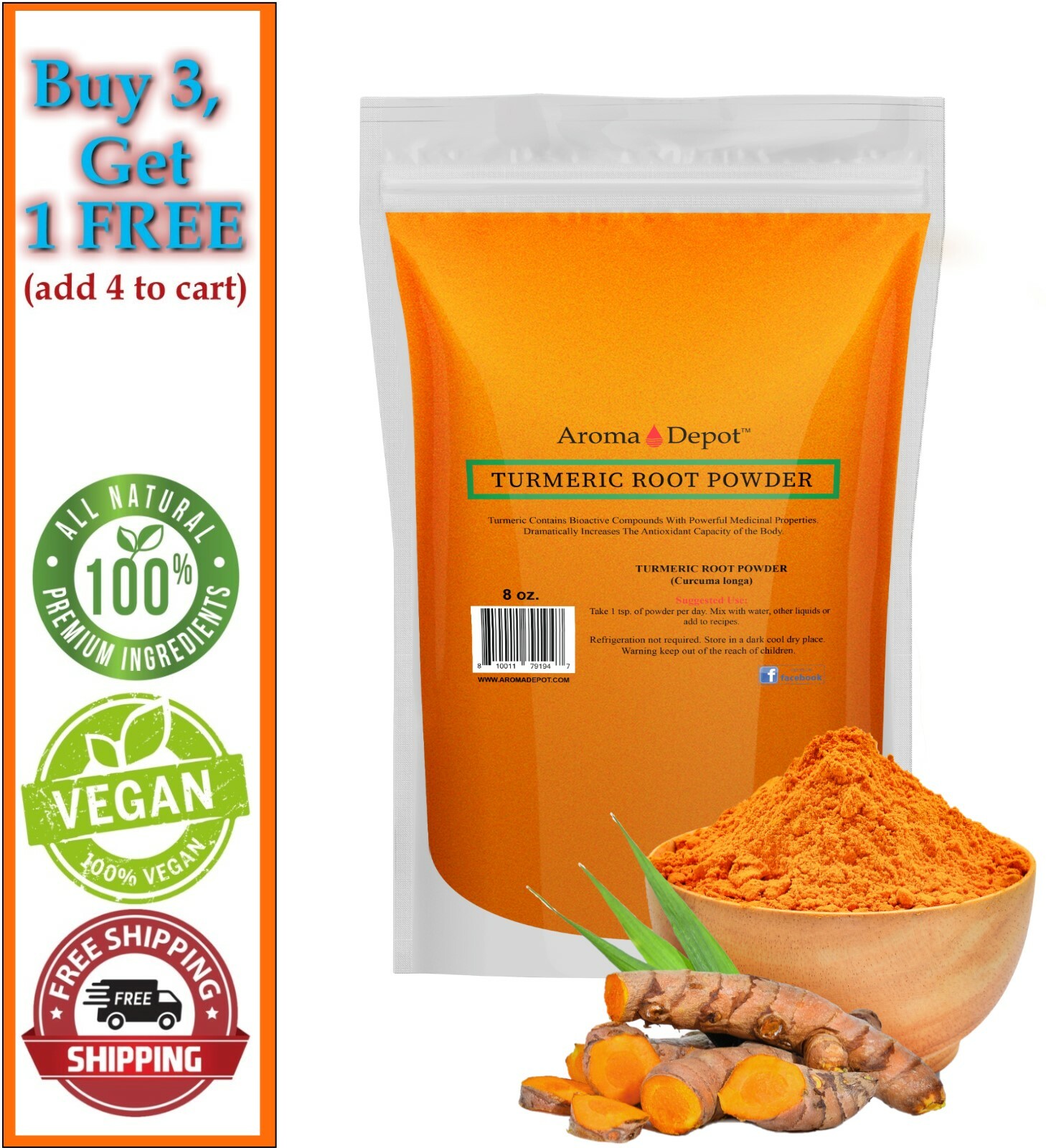 Tumeric Root Powder 8 oz. Pure (Curcuma longa) Curcumic Turmeric Spice gallery