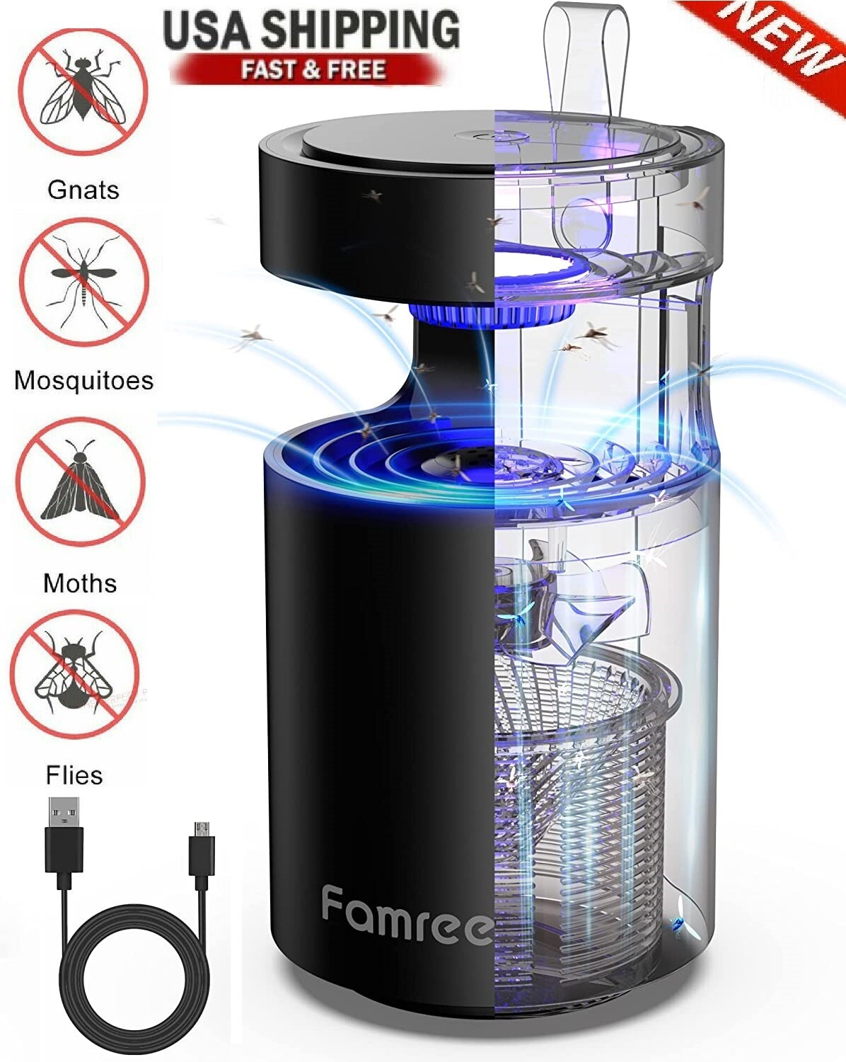 Electric Mosquito Insect Killer Zapper Camping LED Light 300lm Lamp Fly Bug Gift gallery