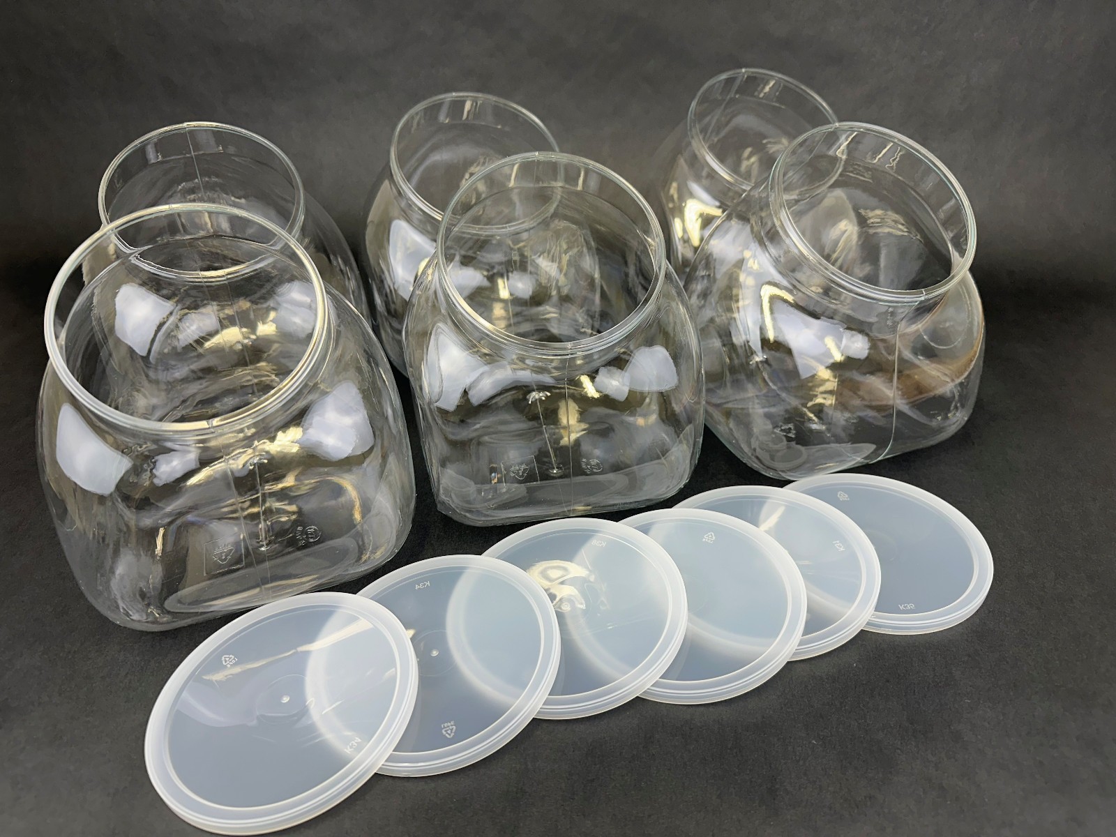 MADE IN THE USA 6 Pack, 94oz. Plastic Candy Jars with Lid, Flattened Globe, gallery