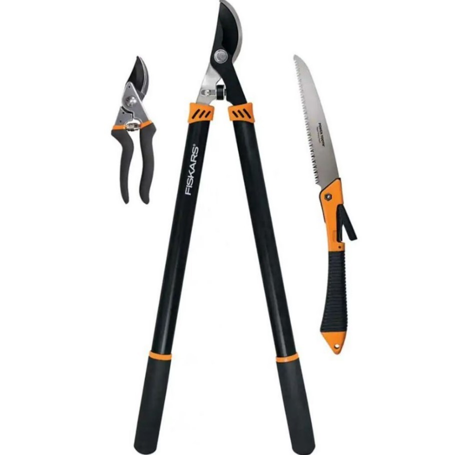 3pcs Fiskars Garden Tool Set Hand Pruner, Lopper, & Saw with Steel Blades gallery