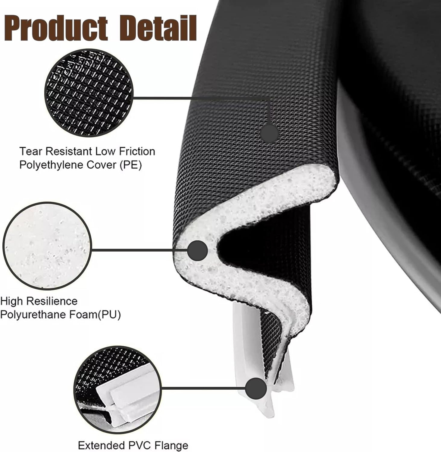 26 FT Door Frame Kerf Non-Adhesive Weather Stripping Seal Strip PU Foam, PE Cove gallery