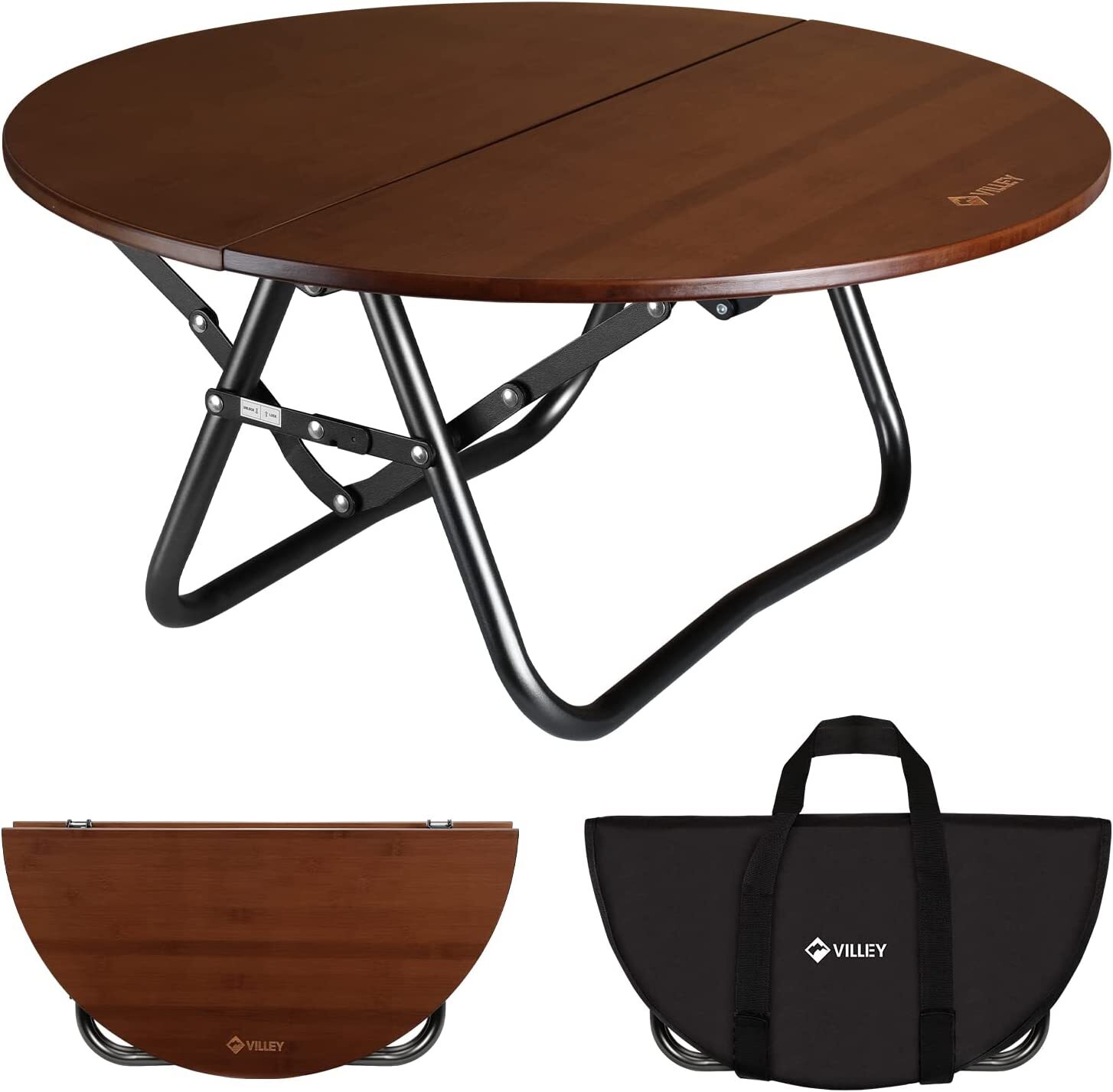 VILLEY Bamboo Round Folding Table with Carrying Bag Half-fold Portable Aluminum gallery