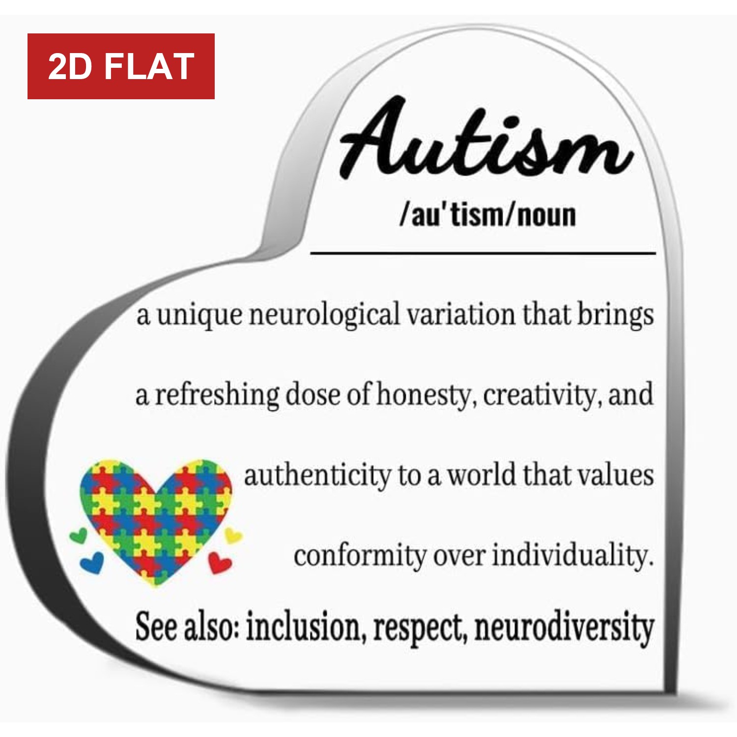 'Autism Unique Neurological Variation' Heart Acrylic Plaque Sign Inclusion Gift gallery