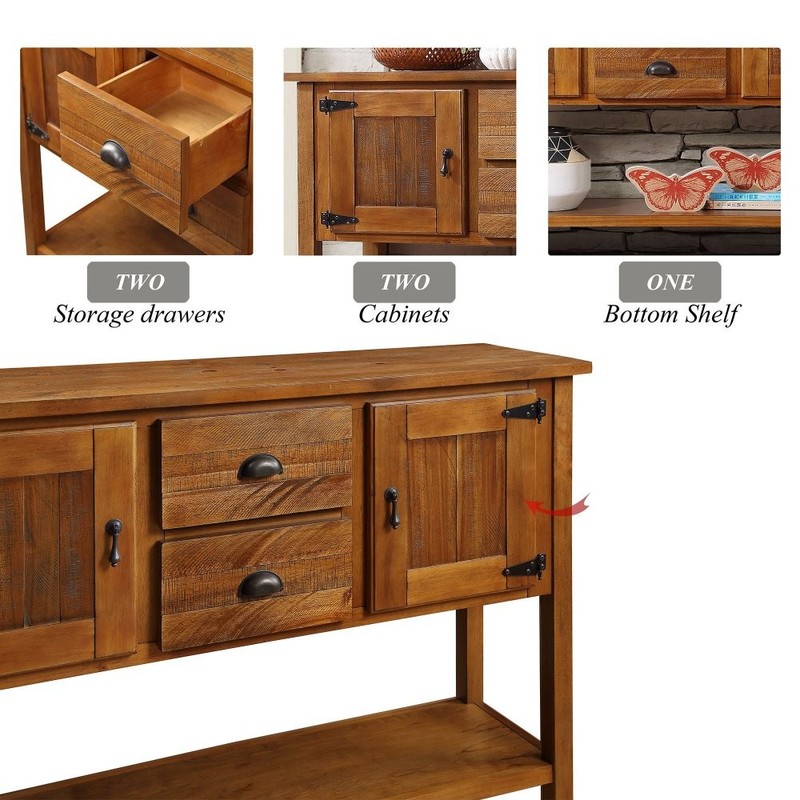46" Solid Wood Sideboard, 2 Drawers & Cabinets with Bottom Shelf gallery