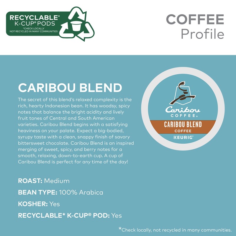Caribou Blend Coffee, K-Cups, Medium Roast, 96 Count gallery