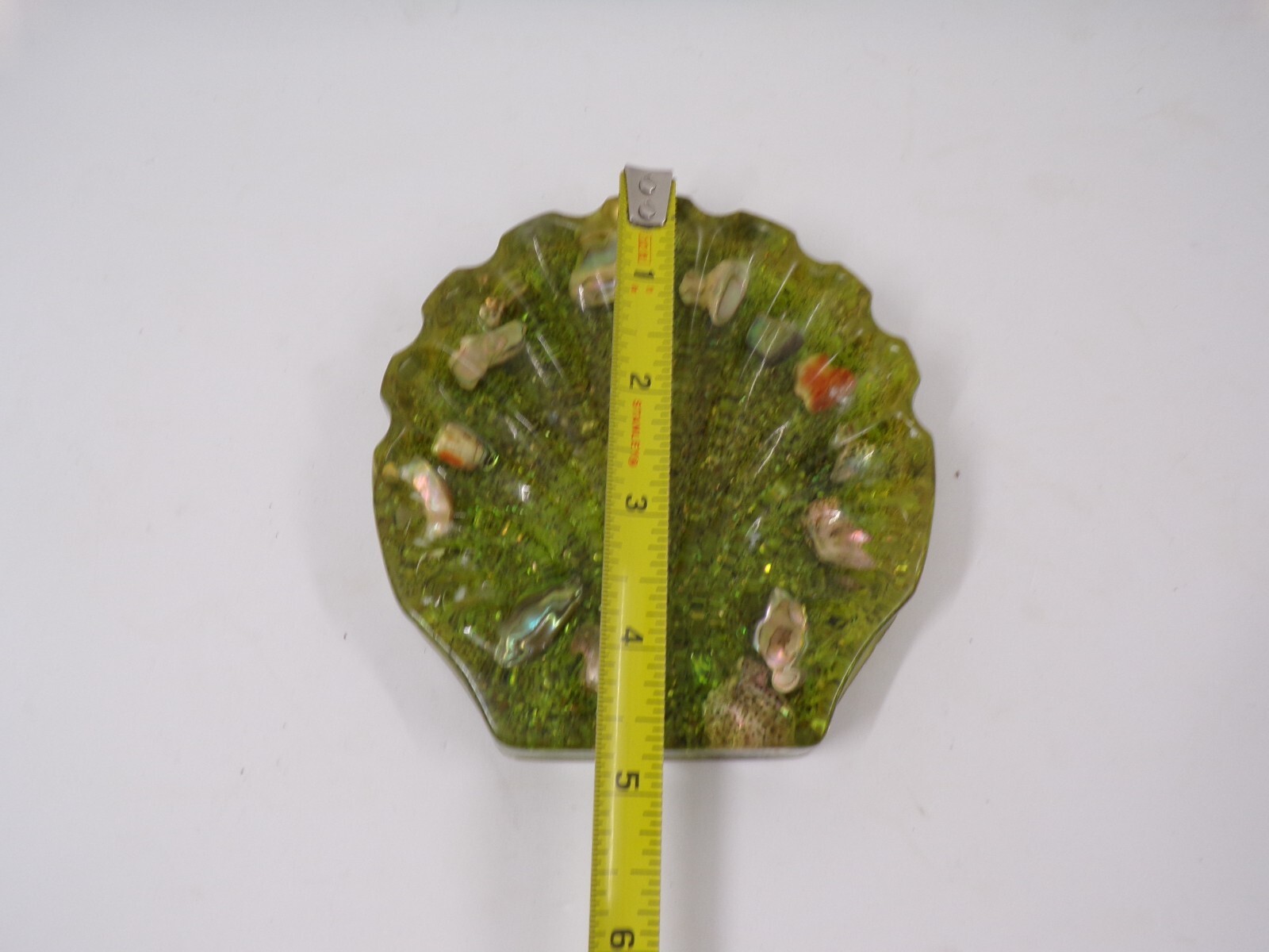 VTG Sea Shell Lucite Resin Acrylic Soap Dish Abalone MCM Green gallery