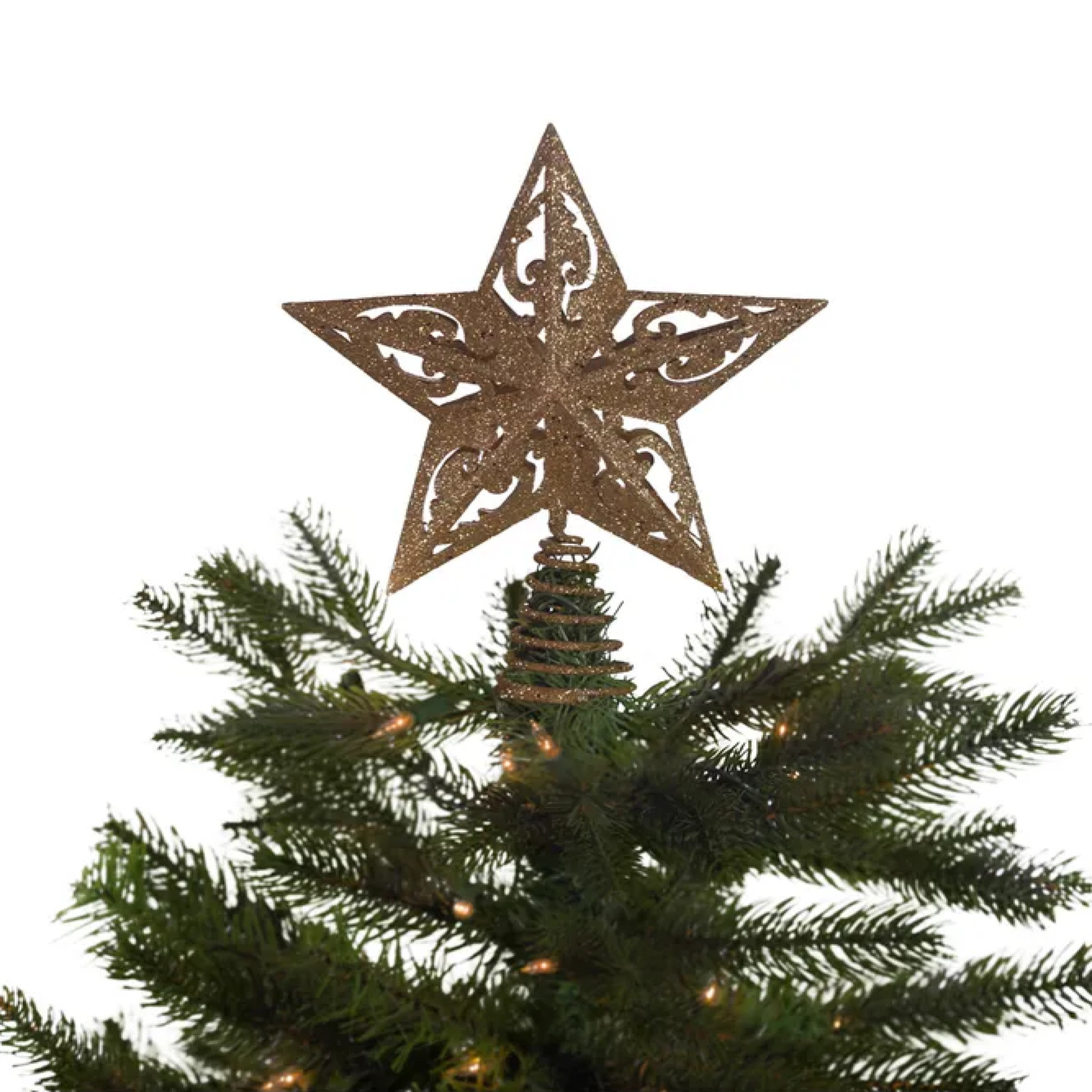 Kurt Adler Unlit Gold Glittered 5-Point Star Christmas Treetop, 8" gallery