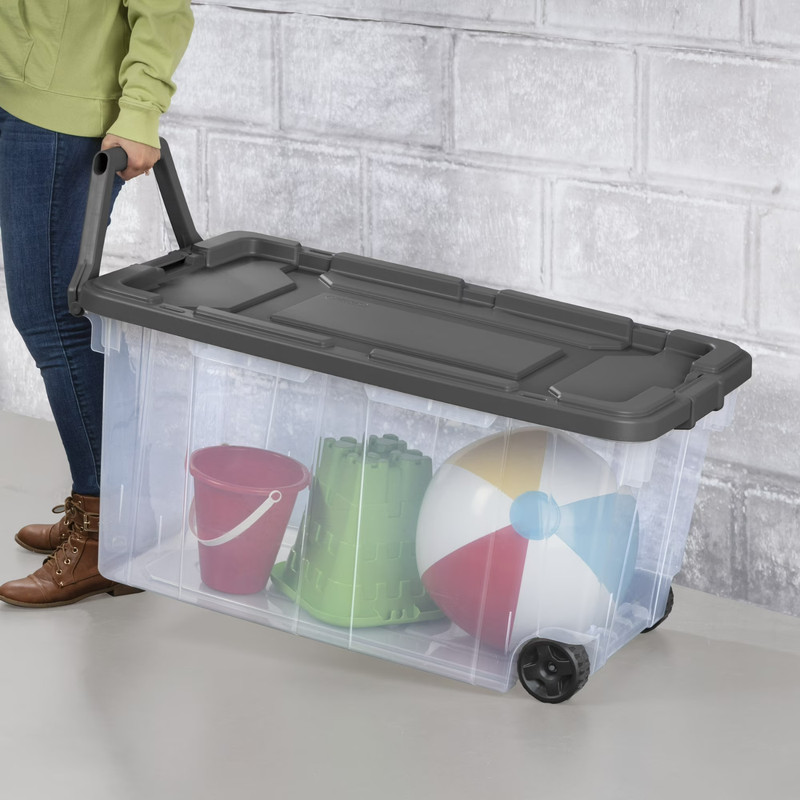 (2 Pack) Sterilite 160 Qt Extra-Large Wheeled Storage Box Plastic Container Gray gallery
