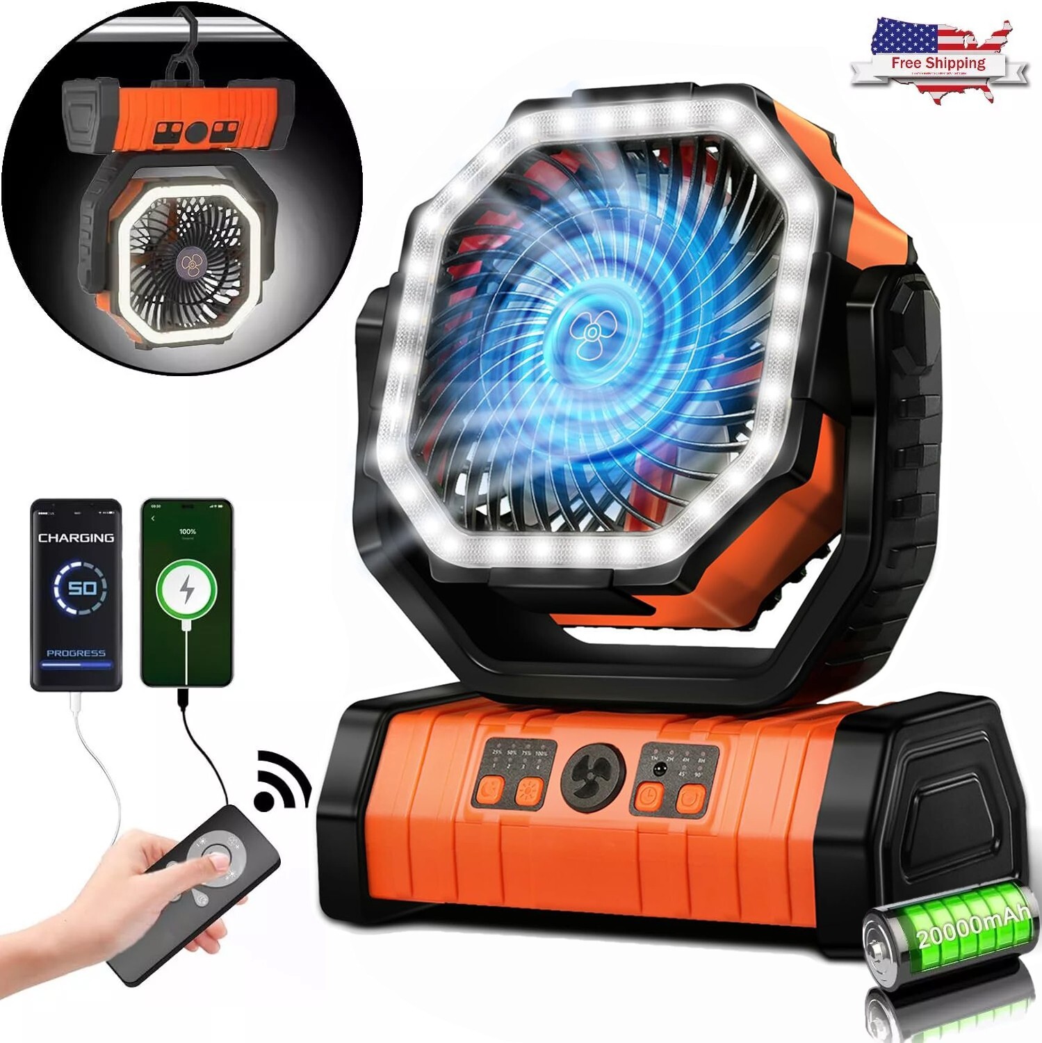 Up To 138 Hours Battery Powered Portable Outdoor Camping Fan w/ Remote Control gallery