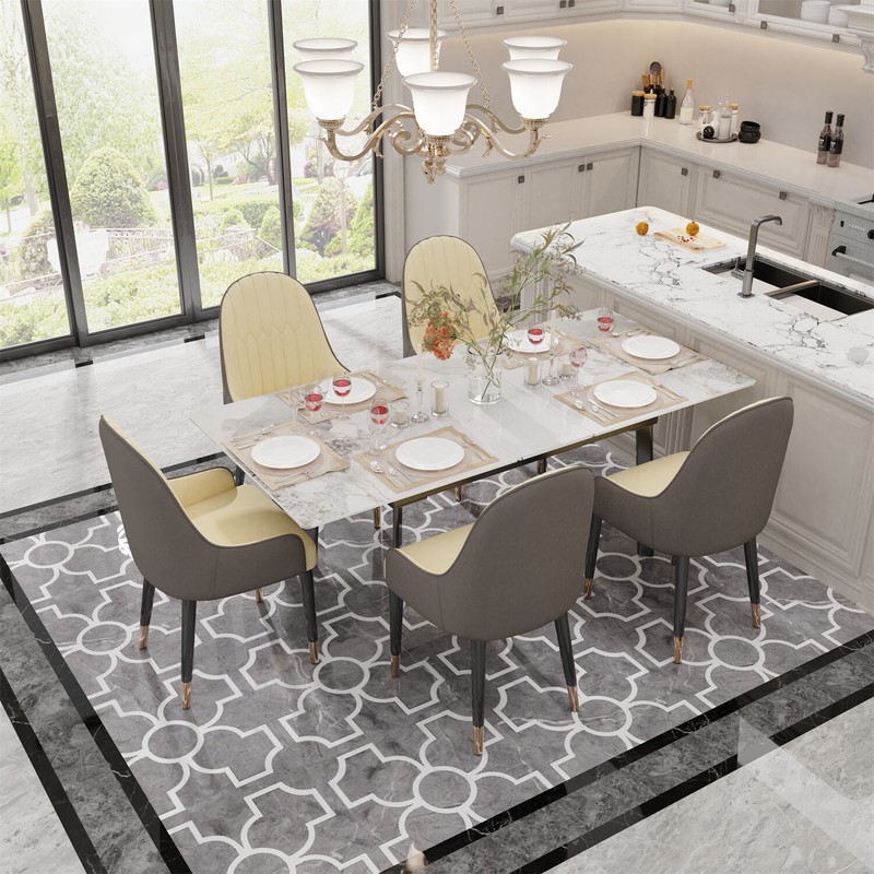 FATIVO Kitchen Extendable Dining Table Stretchable 130-160cm Marble Leaf Table gallery