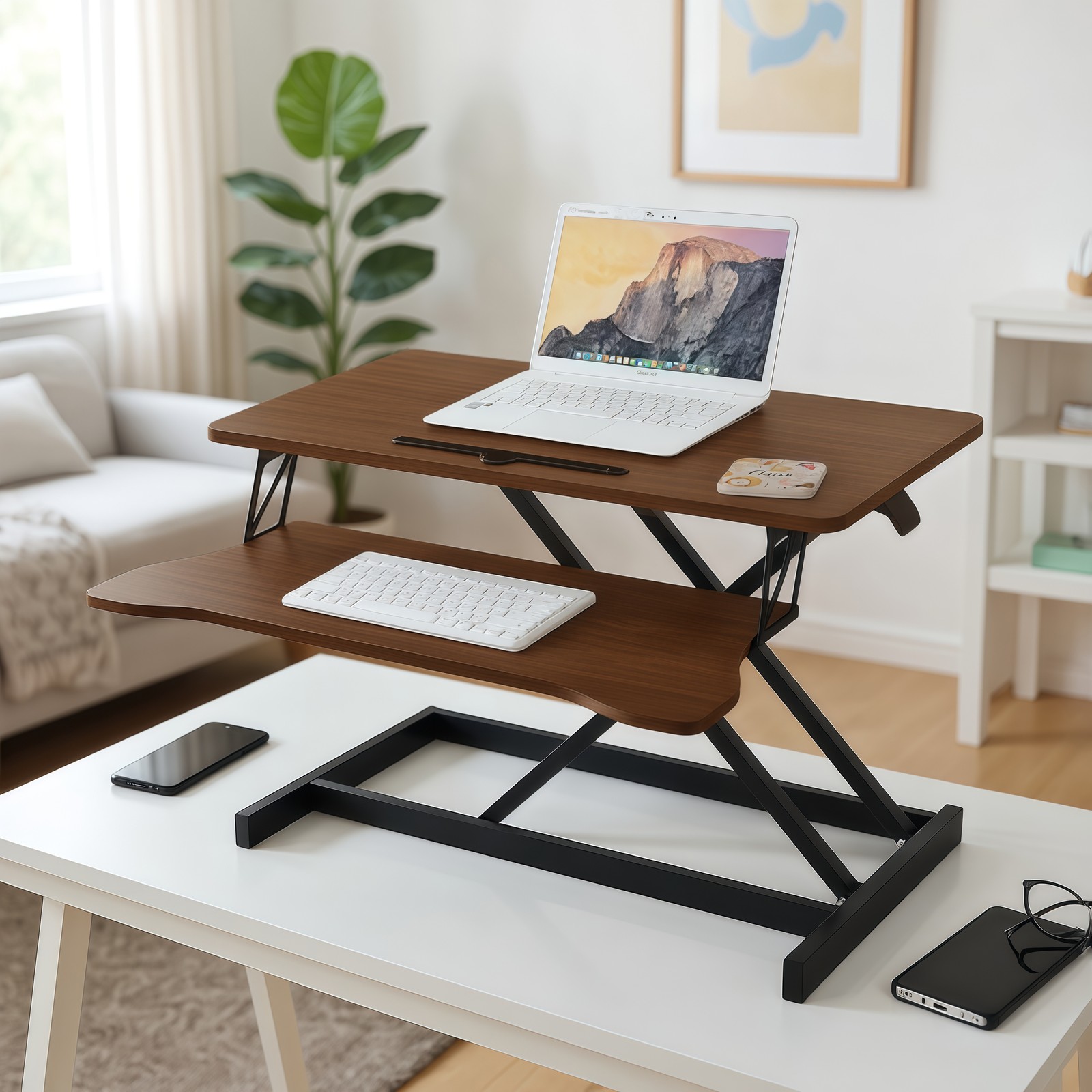 Walnut 32 Inch Desk Converter Height Adjustable Sit to Stand Riser Laptop Desk gallery
