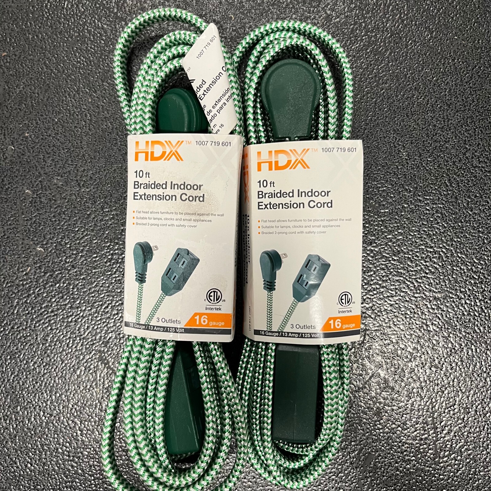 NEW!! 2 Pack!! HDX 10 ft Braided 3 Outlet Braided Indoor Extension Cord - 16ga gallery