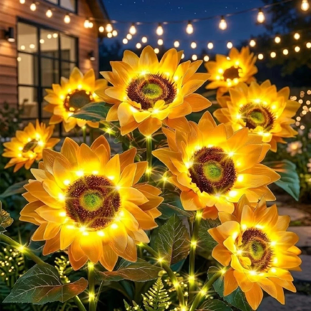 Solar Flowers Outdoor Waterproof: 3 Pack 9 Silk Sunflower Solar Lights with 800M gallery