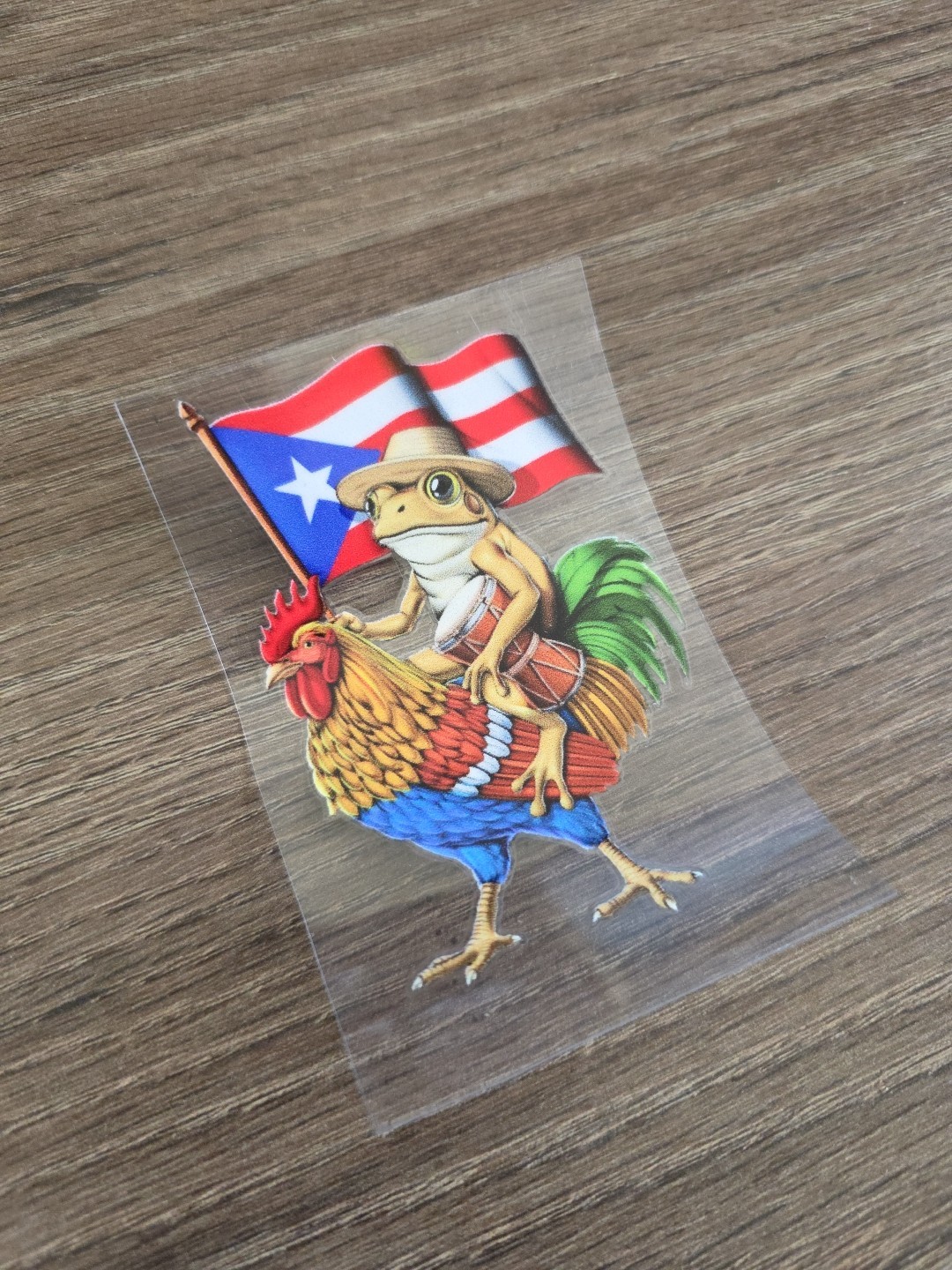 Coqui Riding Rooster | Puerto Rico Flag Decal | UV DTF Made In USA gallery