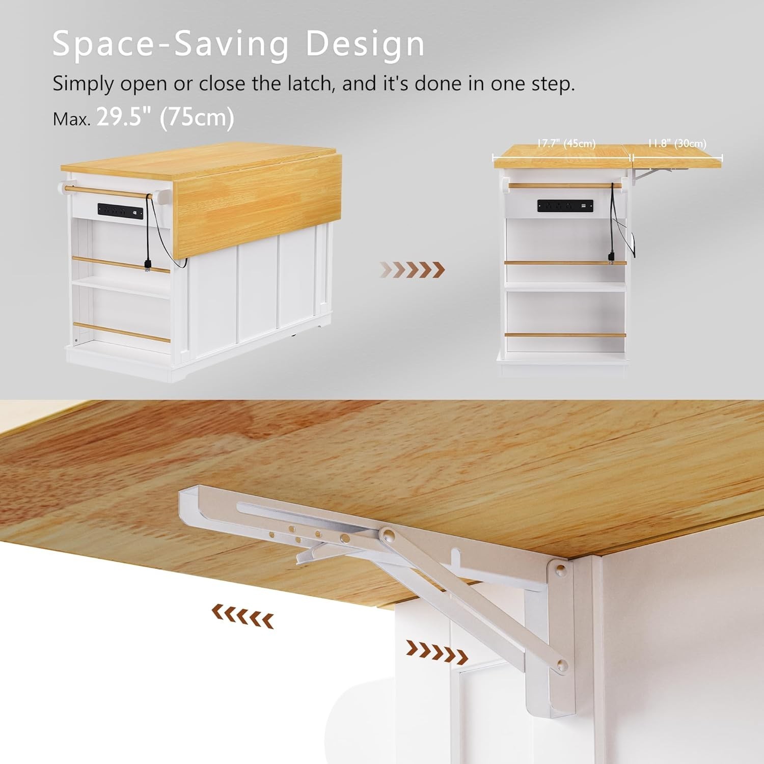 Rectangle Kitchen Island Table 53 in. Kitchen Island on Wheels in White Finish gallery
