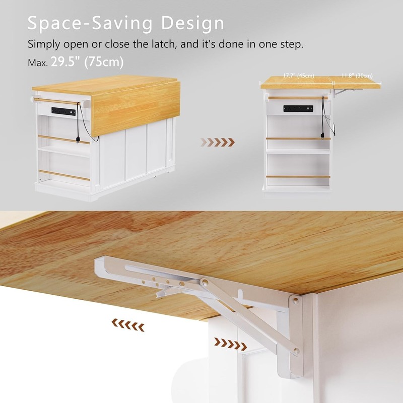 Rectangle Kitchen Island Table 53 in. Kitchen Island on Wheels in White Finish gallery