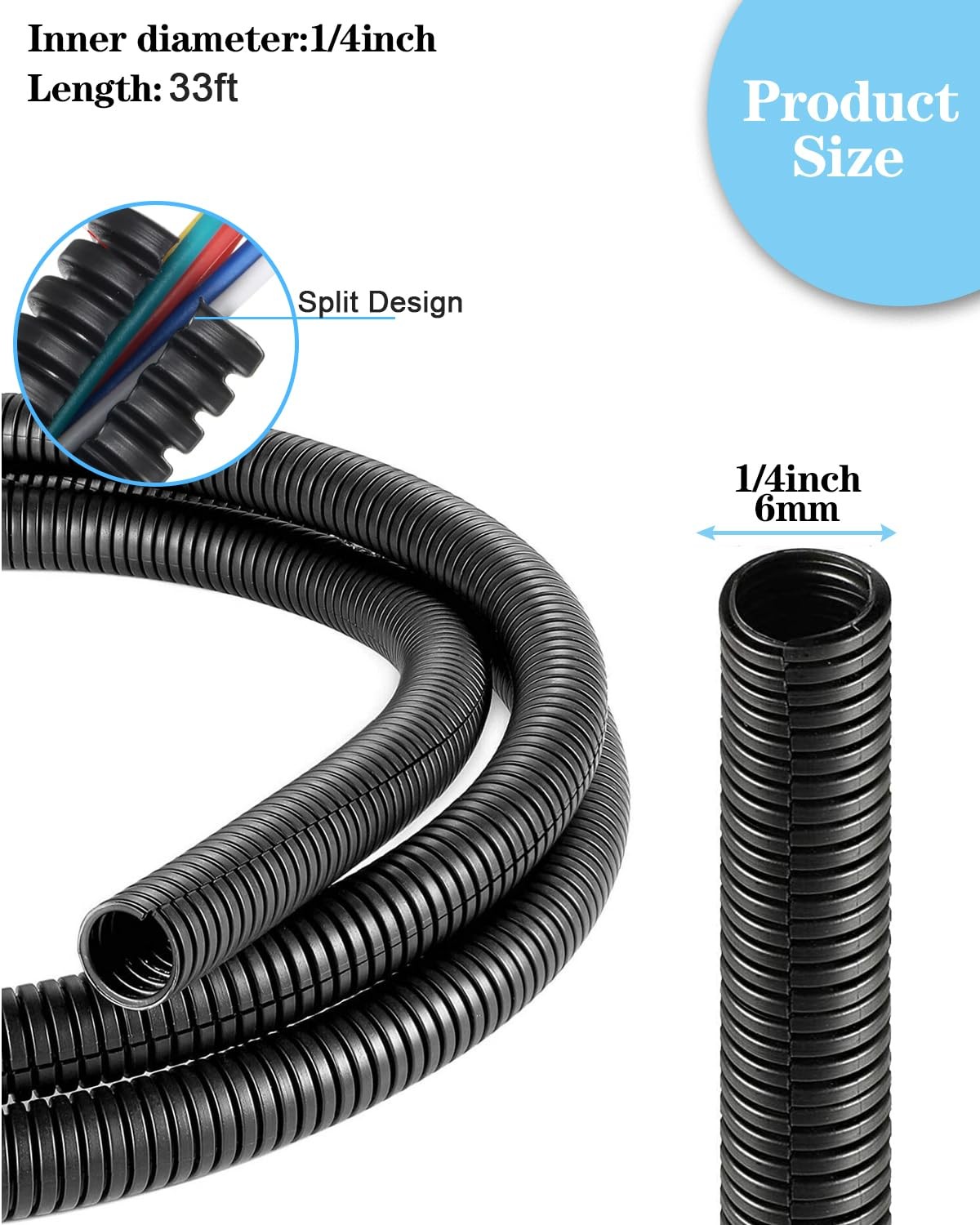 1/4 Inch Wire Loom Split Tubing - 33 ft Cord Protector 1/4"- 33ft, Black gallery