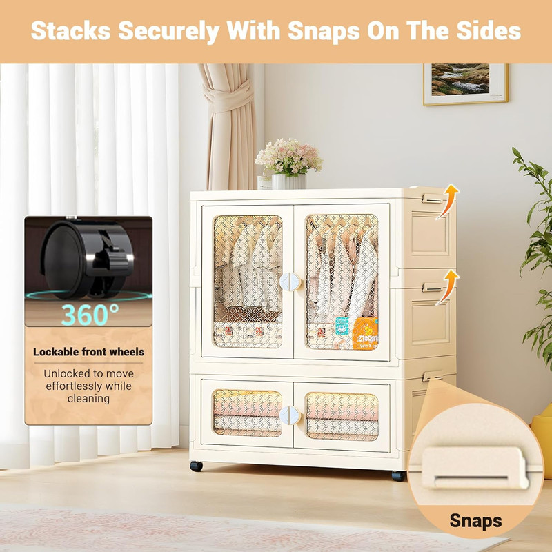 Stackable Storage Bins, Plastic Collapsible Storage Containers with Doors, Wheel gallery
