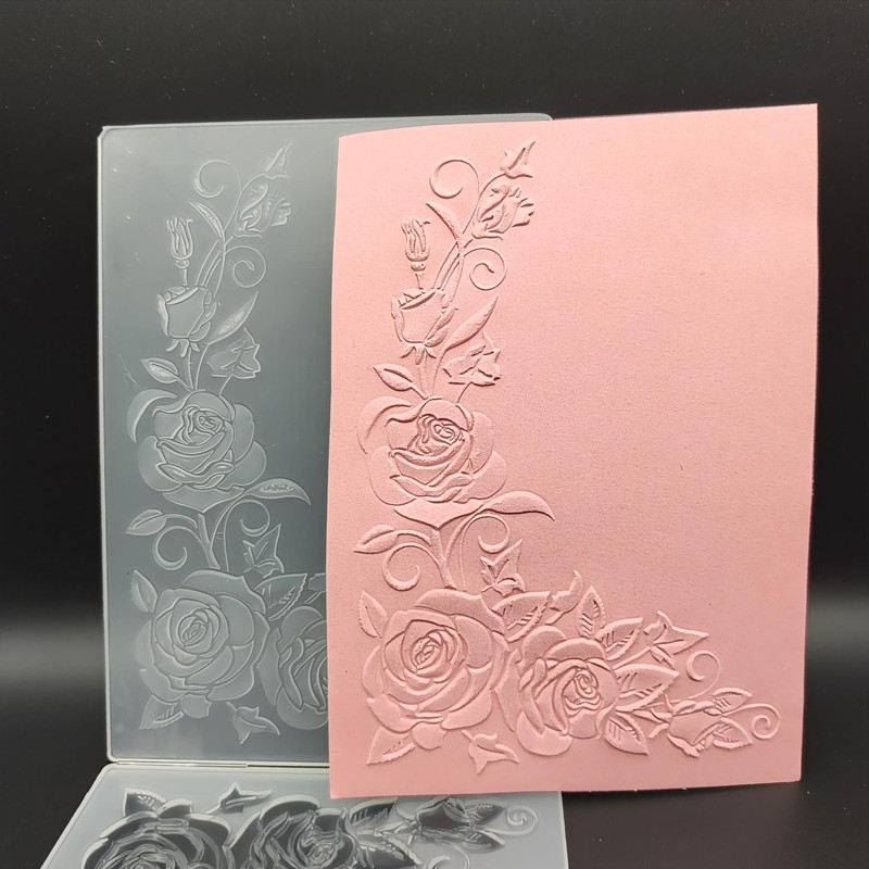 Plastic Embossing Folder (5 Inch x 7 | Roses in Corner) Paper white gallery