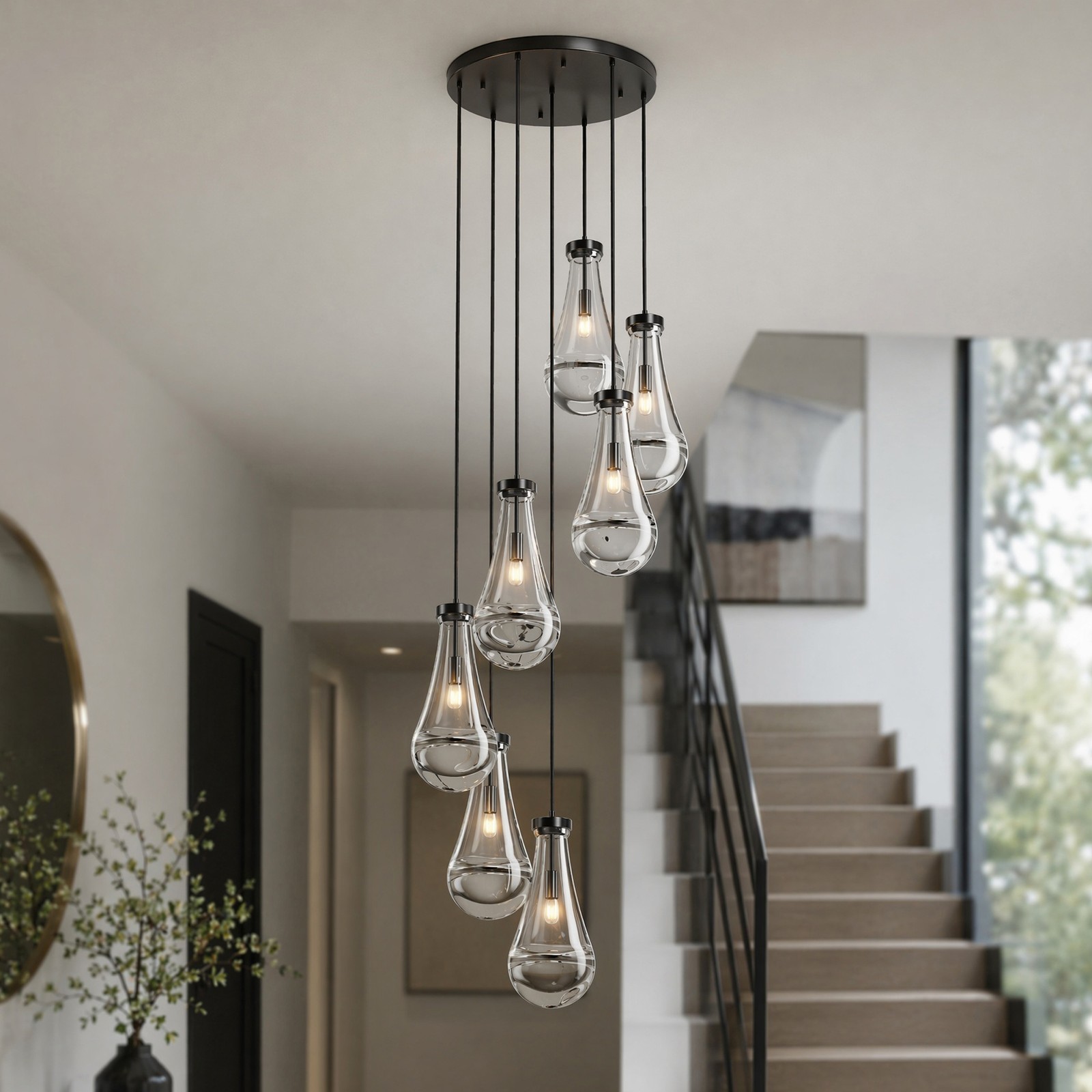 7-Light Raindrop Pendant LED Light Chandelier Kitchen Living Room Black Fixture gallery