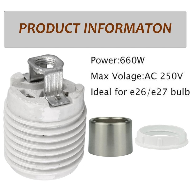 E26 Medium Base Ceramic Light Socket with Shade Ring, Keyless Porcelain Socket w gallery
