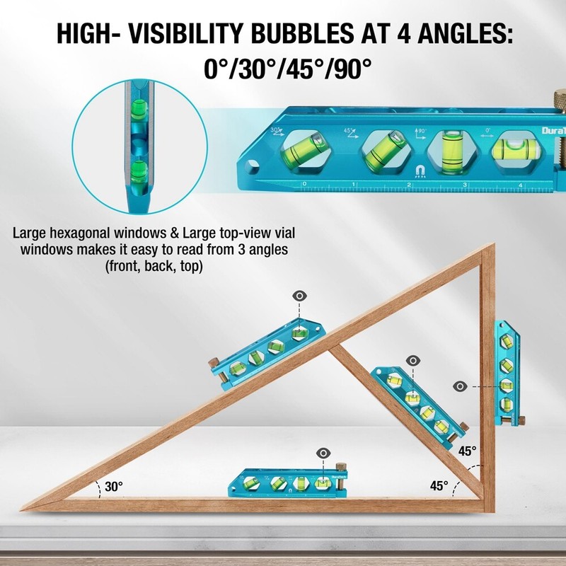 DURATECH 3PC Level Tool Set Magnetic Torpedo 2.5" 6.25" 8" Levels 0°-90° Bubbles gallery