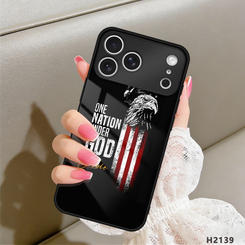 9H Tempered Glass Case For iPhone 17 15 16 Custom Rustic Grunge Flag Phone Cover gallery