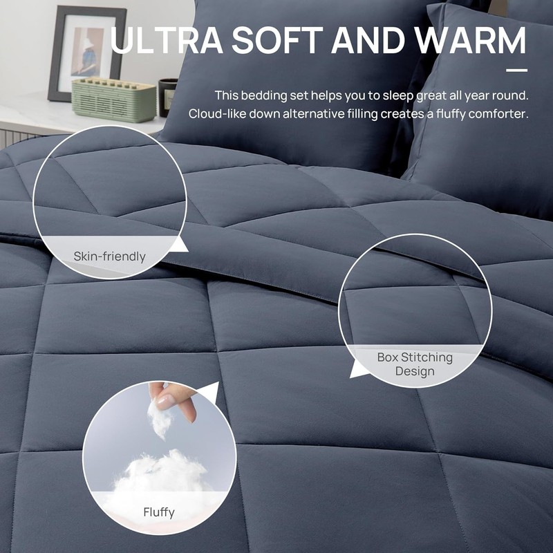 Full Comforter Set Navy Blue - Stylish 7-Piece Bedding for -Round Comfort gallery