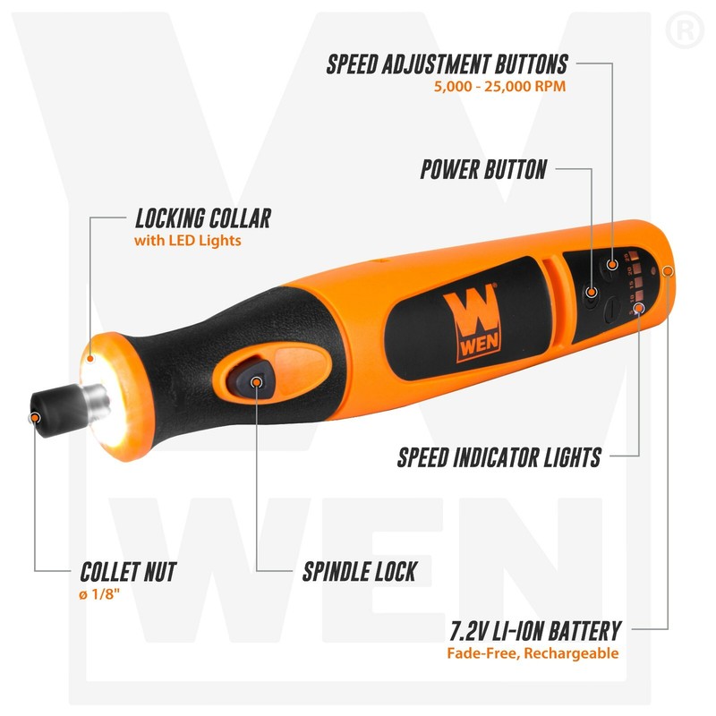 WEN 23072 Variable Speed Li-Ion Cordless Rotary Tool Kit with 24-Piece Accessory gallery