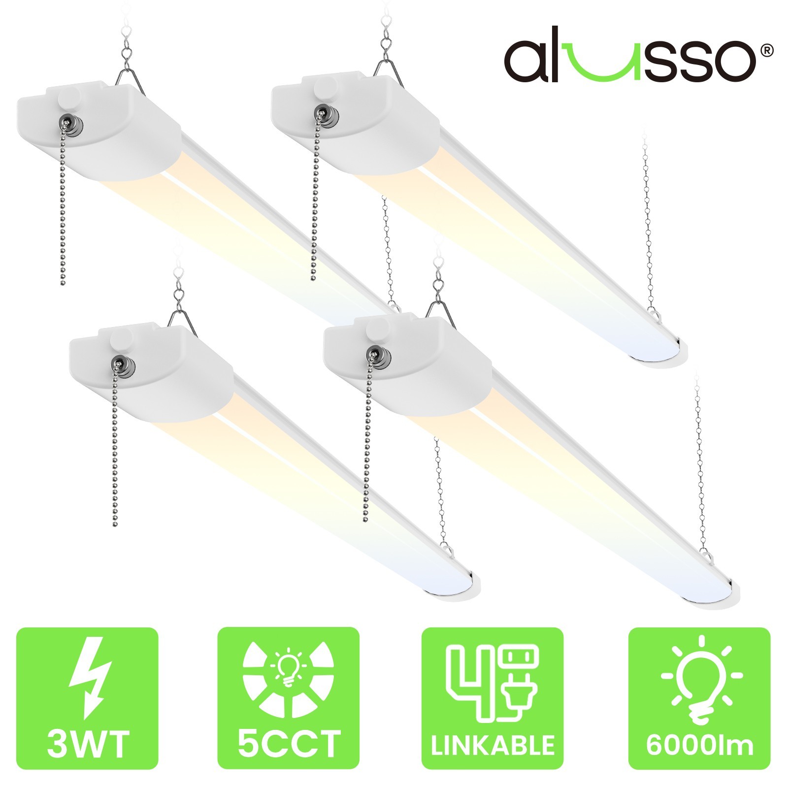 4Pack 4FT LED Shop Lights 5CCT 6000lm Linkable Fixture Ceiling Lights for Garage gallery